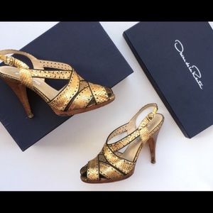CCO Oscar de la Renta Gold Python Heels Sz 7.5